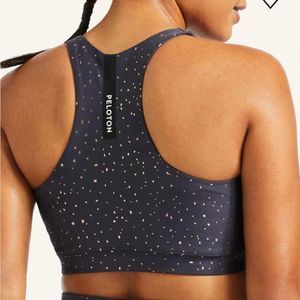 Peloton Show Up Gold Sparkle Navy High Neck Sports Bra Sz L
